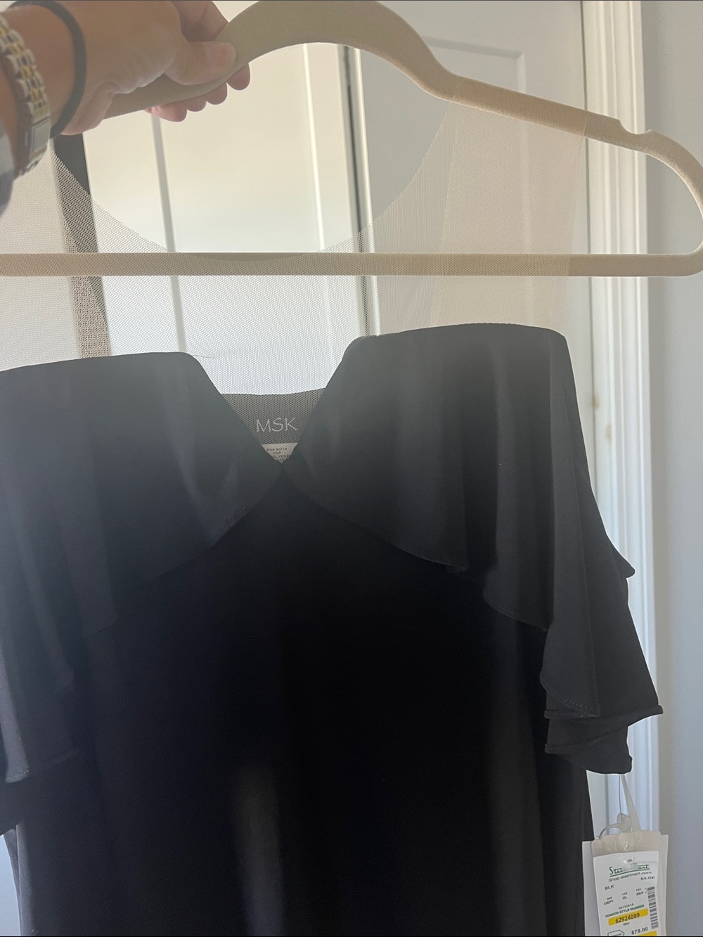 MSK Black Off-Shoulder Ruffles Blouse with Sheer Straps